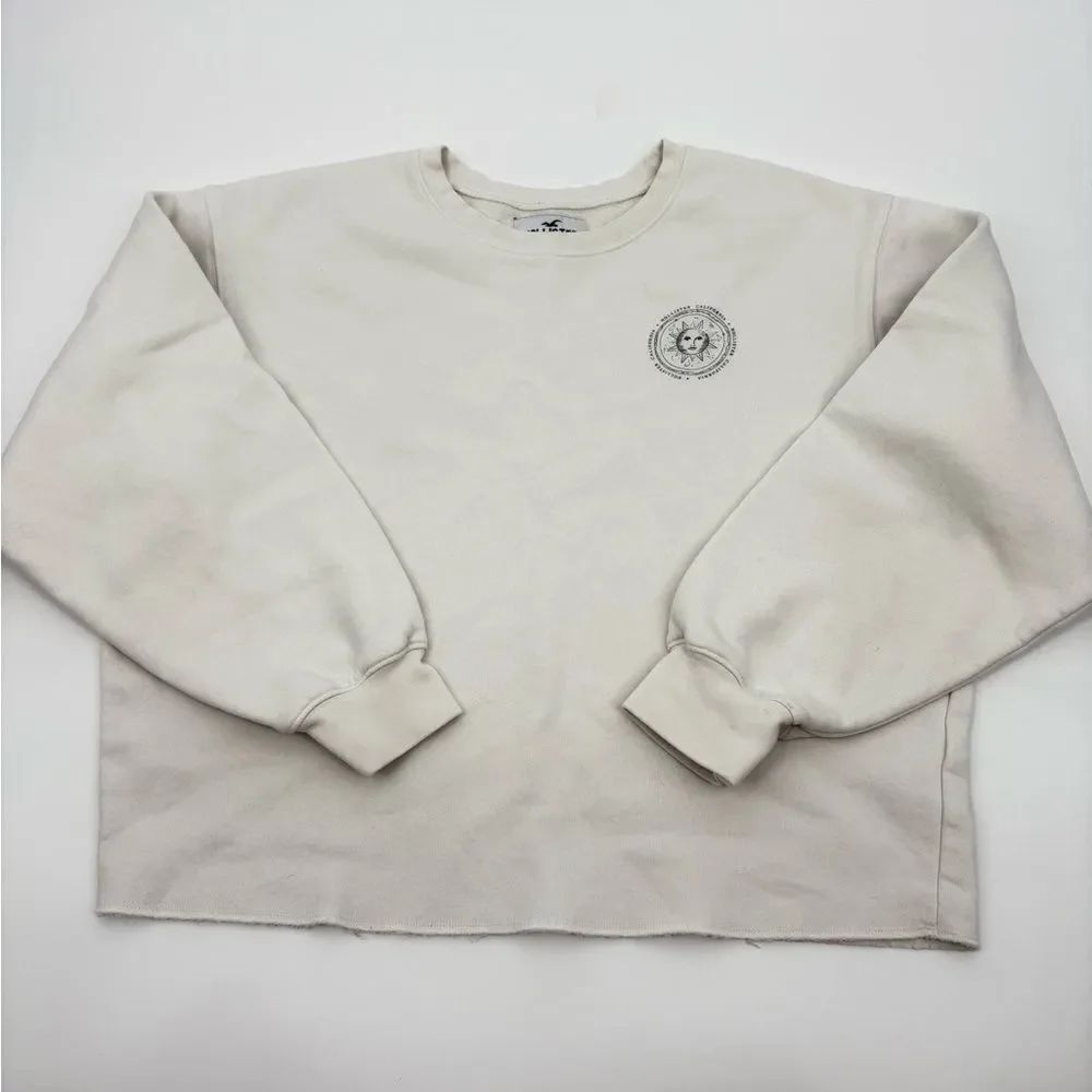 Hollister | Cream Sweater distressed oversized crewneck sweatshirt | large